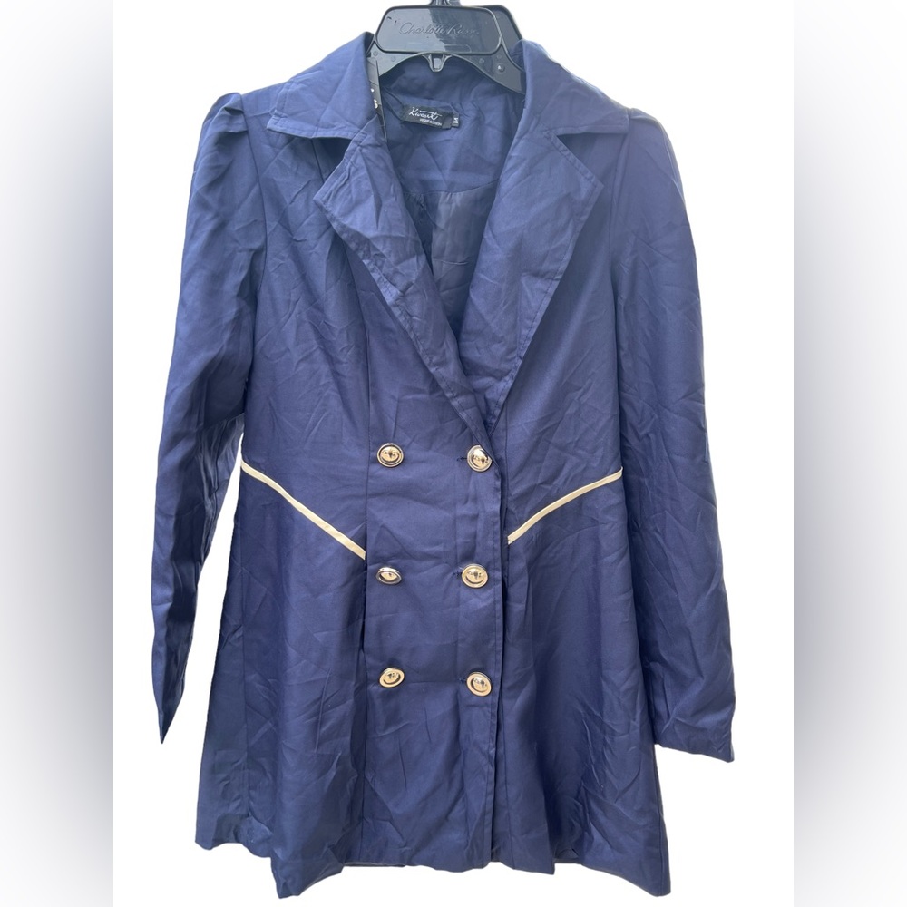 NWT Kivenst Double Breasted Coat Navy Blue Size Med.